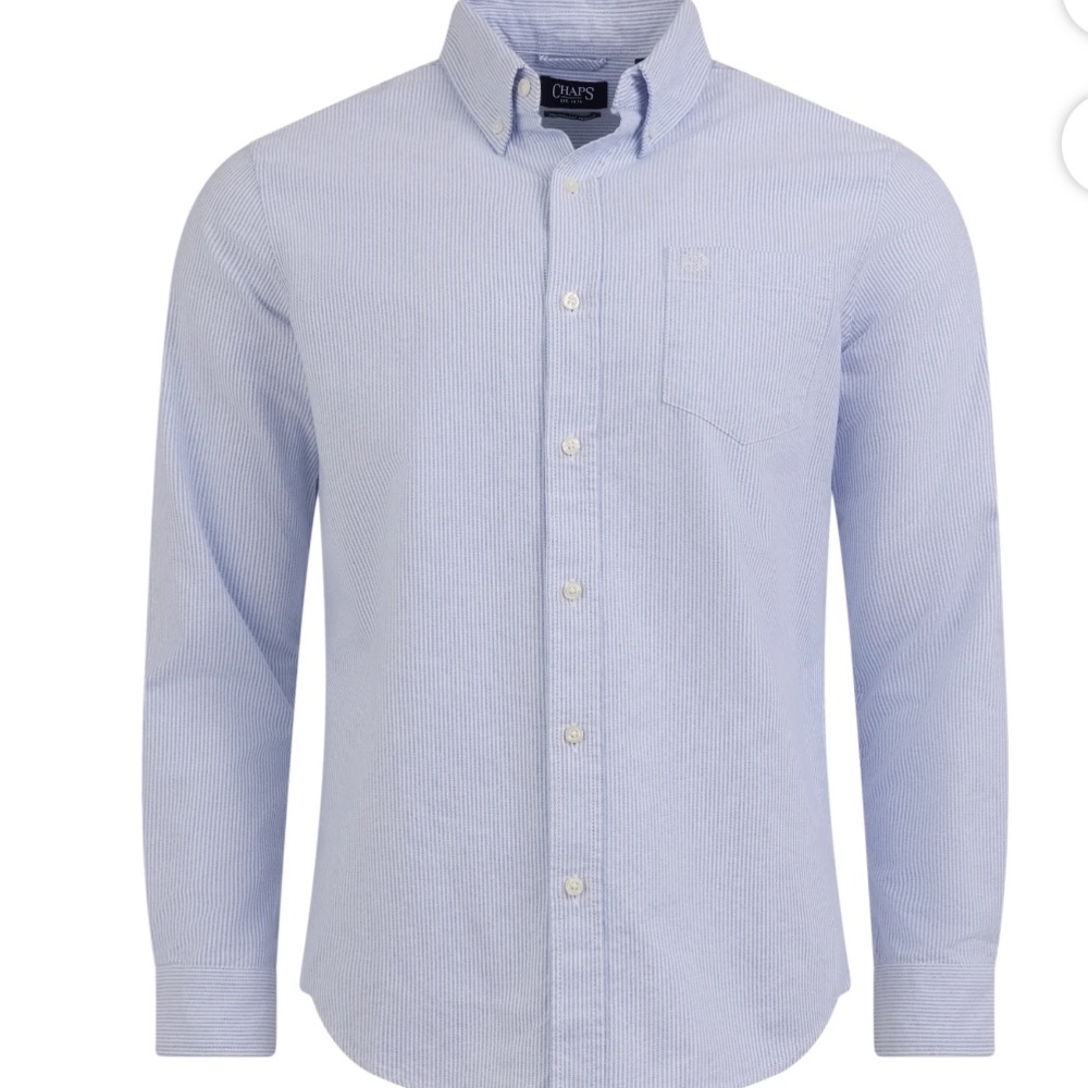 Chaps Seacoast Wash Blue & White Stripe Button Down Shirt, NEW